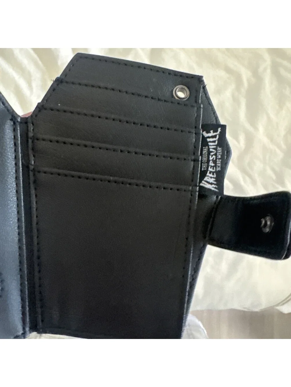 Embossed Skull Coffin Shape Wallet Black Kreepsville  Faux Leather Bifold